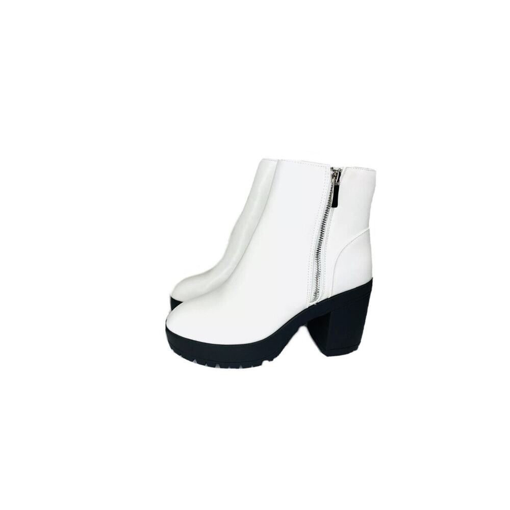 French Connection Sz 9 Jasmine Chunky Ankle Boots White Black Block Heel $150